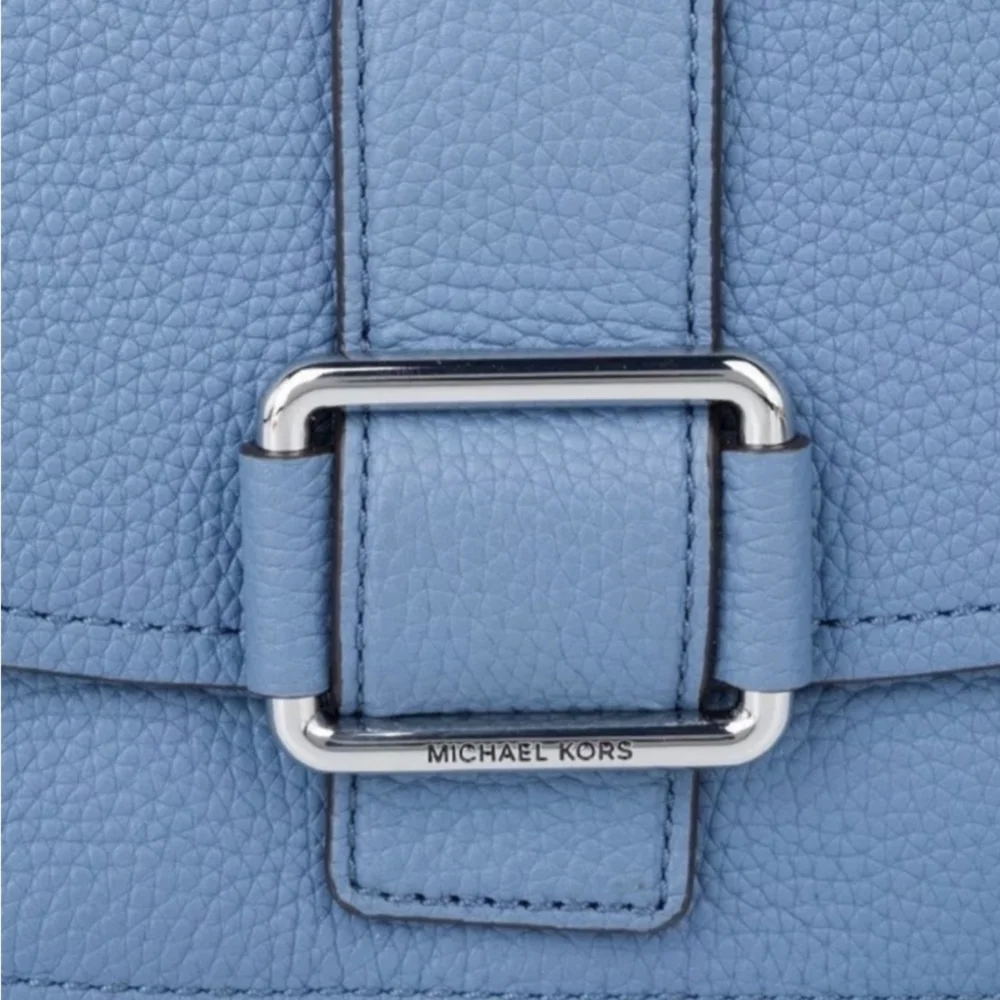 MICHAEL KORS Maxine Large Saddle Bag Blue Pebbled Leather